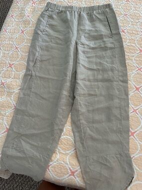 Lightweight Elastic-Waist Linen Blend Pants - Light Gray